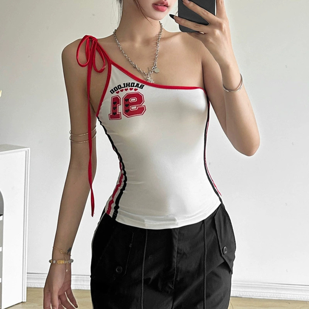 Zara Summer Off Shoulder Letter Print Slim Fit Tank Top